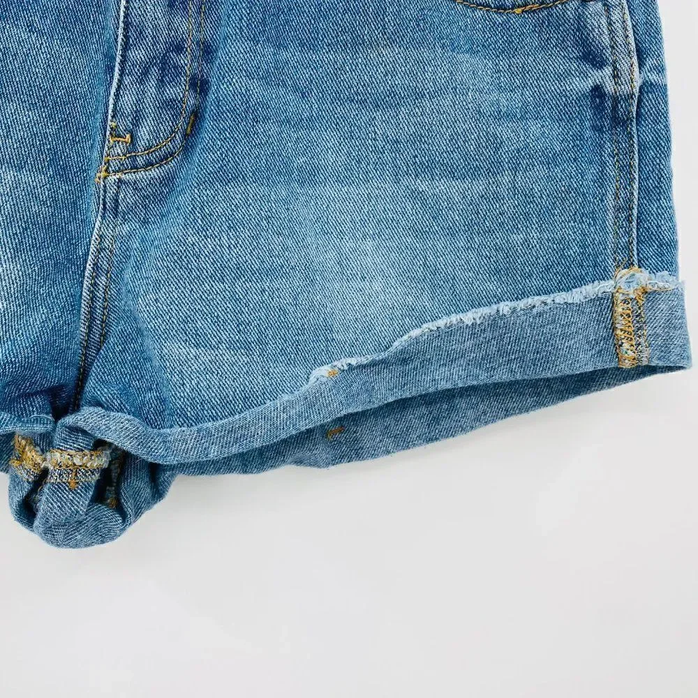 Kendall & Kylie Size 29 Light Wash Cuffed High Rise Denim Shorts